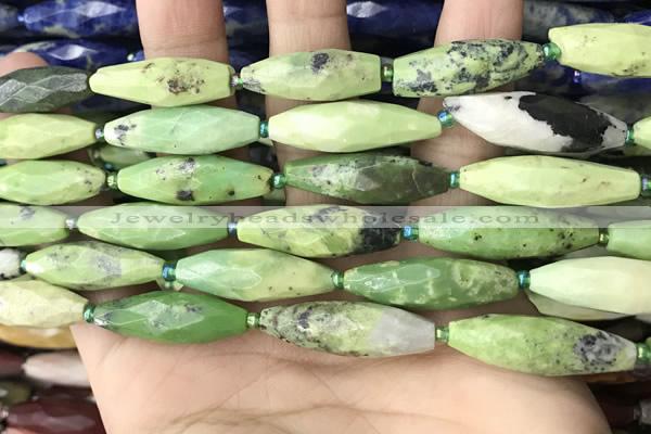 CRI149 15.5 inches 10*30mm faceted rice green chrysotine beads