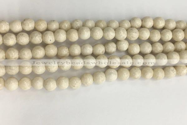 CRJ621 15.5 inches 6mm round white fossil jasper beads wholesale