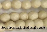 CRJ626 15.5 inches 4mmm faceted round white fossil jasper beads