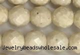 CRJ627 15.5 inches 6mm faceted round white fossil jasper beads