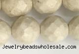 CRJ629 15.5 inches 10mm faceted round white fossil jasper beads