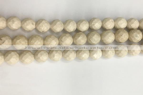 CRJ629 15.5 inches 10mm faceted round white fossil jasper beads