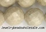 CRJ630 15.5 inches 12mm faceted round white fossil jasper beads