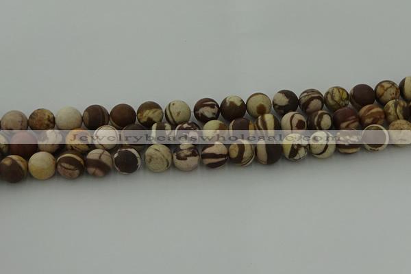 CRO1073 15.5 inches 10mm round matte brown zebra jasper beads