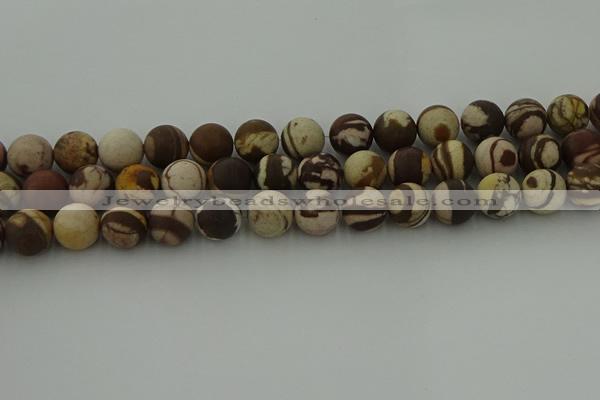 CRO1074 15.5 inches 12mm round matte brown zebra jasper beads