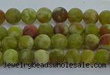 CRO1150 15.5 inches 4mm round matte green dragon serpentine jasper beads