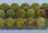 CRO1152 15.5 inches 8mm round matte green dragon serpentine jasper beads