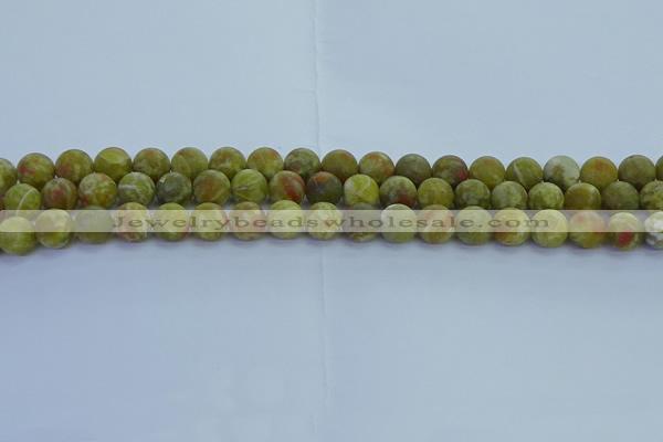 CRO1152 15.5 inches 8mm round matte green dragon serpentine jasper beads