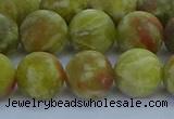 CRO1154 15.5 inches 12mm round matte green dragon serpentine jasper beads