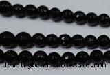 CRO702 15.5 inches 6mm – 14mm faceted round black agate beads