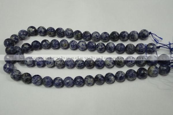 CRO774 15.5 inches 12mm faceted round blue spot stone beads wholesale