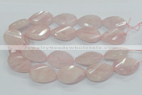 CRQ103 15.5 inches 30*40mm twisted teardrop natural rose quartz beads