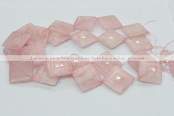 CRQ108 15.5 inches 30*30mm faceted diamond natural rose quartz beads