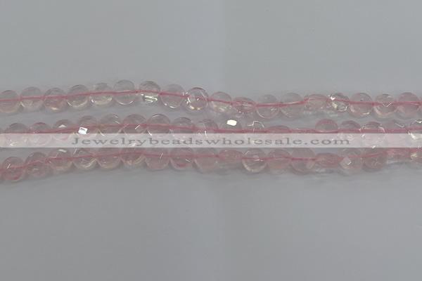 CRQ136 15.5 inches 8mm faceted coin natural rose quartz beads