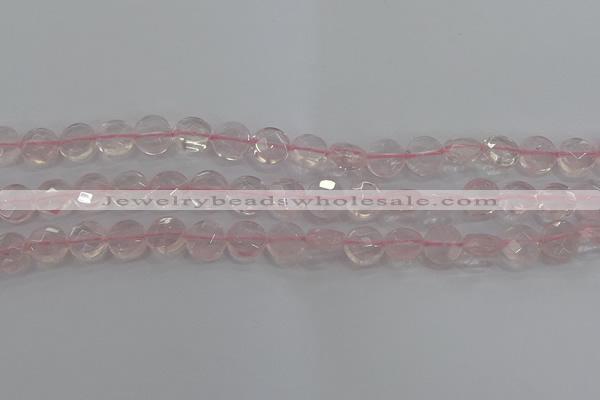 CRQ137 15.5 inches 10mm faceted coin natural rose quartz beads