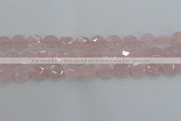 CRQ139 15.5 inches 15mm faceted coin natural rose quartz beads