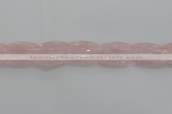 CRQ195 15.5 inches 10*30mm faceted rice natural rose quartz beads