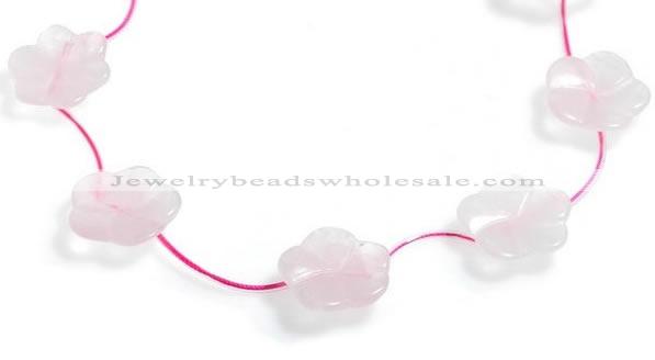 CRQ21 17 inches 24mm carved flower rose quartz beads Wholesale