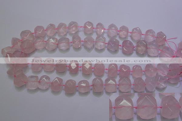 CRQ274 10*13mm – 15*17mm faceted nuggets rose quartz beads