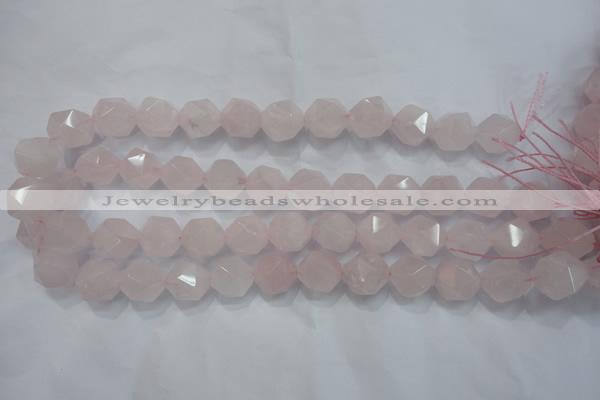 CRQ304 15 inches 14mm faceted nuggets rose quartz beads