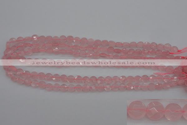 CRQ360 15.5 inches 8mm faceted coin rose quartz beads wholesale