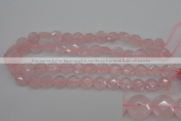 CRQ362 15.5 inches 15mm faceted coin rose quartz beads wholesale