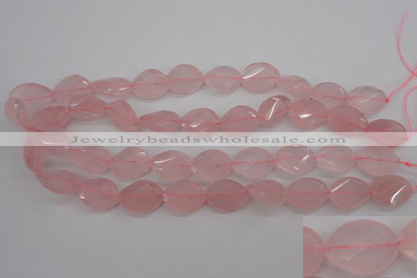 CRQ375 15.5 inches 15*20mm faceted & twisted oval rose quartz beads