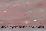 CRQ381 15.5 inches 10*30mm faceted rice rose quartz beads