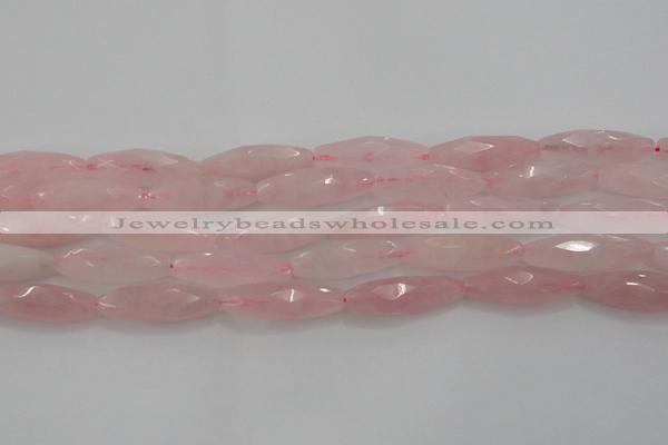 CRQ381 15.5 inches 10*30mm faceted rice rose quartz beads