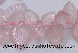 CRQ385 15.5 inches 15*18mm - 15*25mm carved leaf rose quartz beads