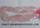 CRQ386 20*30mm - 22*35mm twisted & faceted freeform rose quartz beads