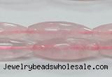 CRQ40 15.5 inches 10*30mm faceted rice natural rose quartz beads