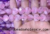 CRQ434 15.5 inches 14*14mm faceted heart rose quartz beads wholesale