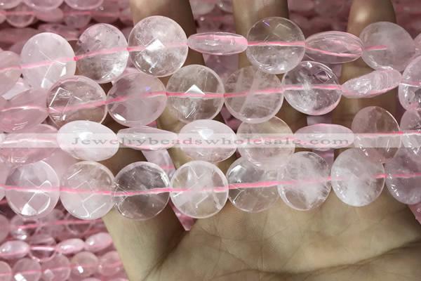 CRQ554 15.5 inches 16mm faceted coin rose quartz beads wholesale