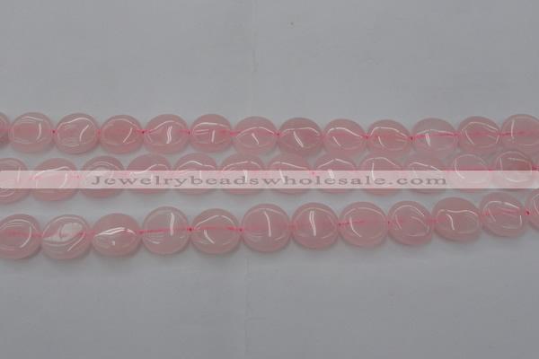 CRQ601 15.5 inches 12mm flat round rose quartz beads wholesale