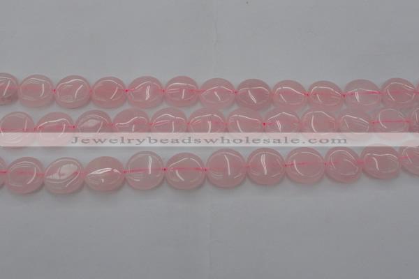 CRQ602 15.5 inches 15mm flat round rose quartz beads wholesale