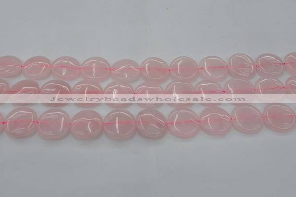 CRQ603 15.5 inches 18mm flat round rose quartz beads wholesale