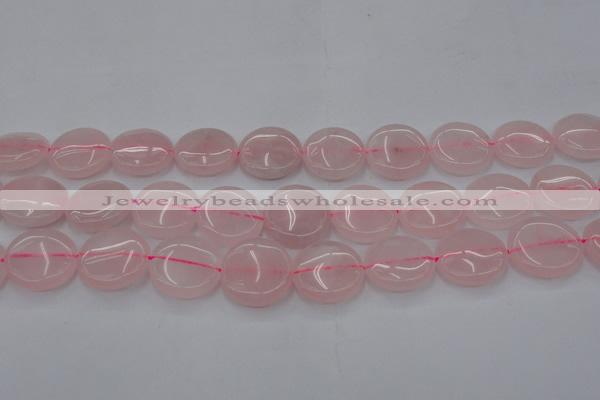 CRQ604 15.5 inches 20mm flat round rose quartz beads wholesale