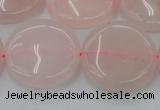 CRQ605 15.5 inches 25mm flat round rose quartz beads wholesale