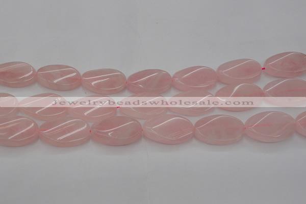 CRQ645 15.5 inches 18*25mm twisted oval rose quartz beads