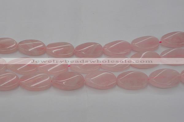 CRQ646 15.5 inches 20*30mm twisted oval rose quartz beads