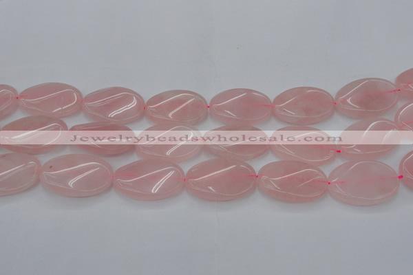 CRQ647 15.5 inches 25*35mm twisted oval rose quartz beads