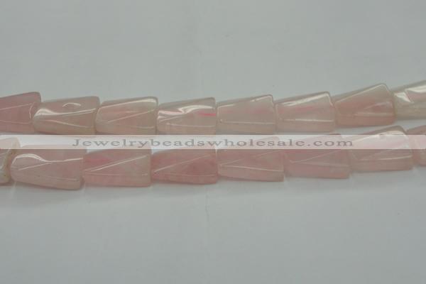 CRQ650 15.5 inches 18*25mm twisted rectangle rose quartz beads