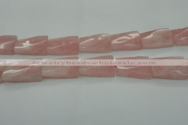 CRQ651 15.5 inches 20*30mm twisted rectangle rose quartz beads