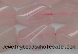 CRQ653 15.5 inches 15*20mm twisted hexagon rose quartz beads