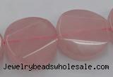 CRQ663 15.5 inches 25mm twisted coin rose quartz beads