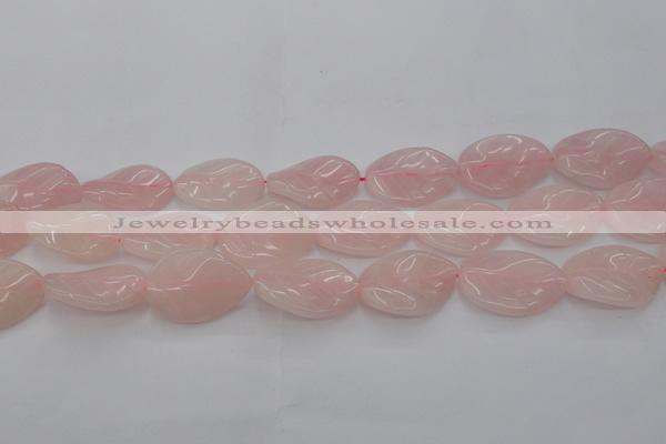 CRQ668 15.5 inches 22*30mm carved leaf rose quartz beads