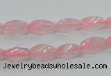 CRQ69 15.5 inches 6*12mm twisted rice natural rose quartz beads