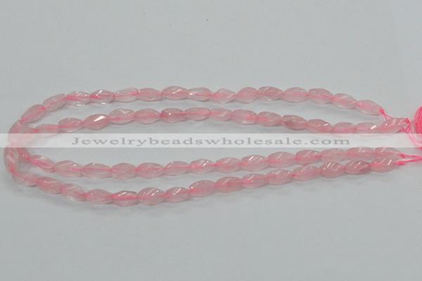 CRQ69 15.5 inches 6*12mm twisted rice natural rose quartz beads