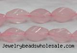 CRQ70 15.5 inches 8*16mm twisted rice natural rose quartz beads